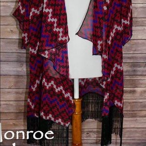 LuLaRoe L Monroe Kimono w/ black fringe Size 14-24
